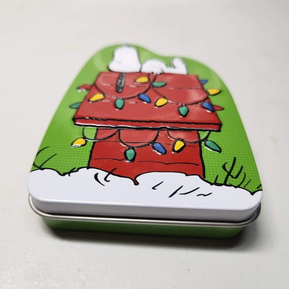 Snoopy Peanuts Small Collectible Tin Trinket Box Christmas Lights - Empty